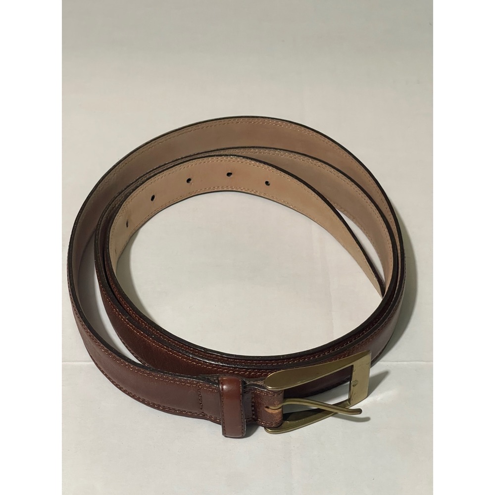 Leather Belt Mens Brown Good Solid‎ Brass Made in Italy Buckle